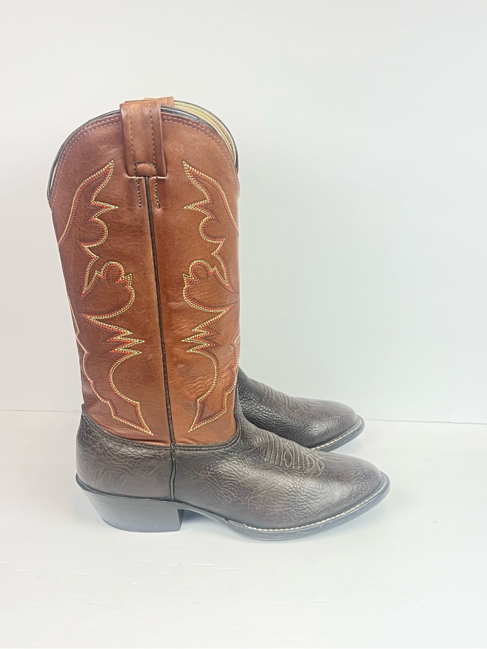 Larry Mahan vintage two-tone brown leather western cowboy boots Size 9 D
